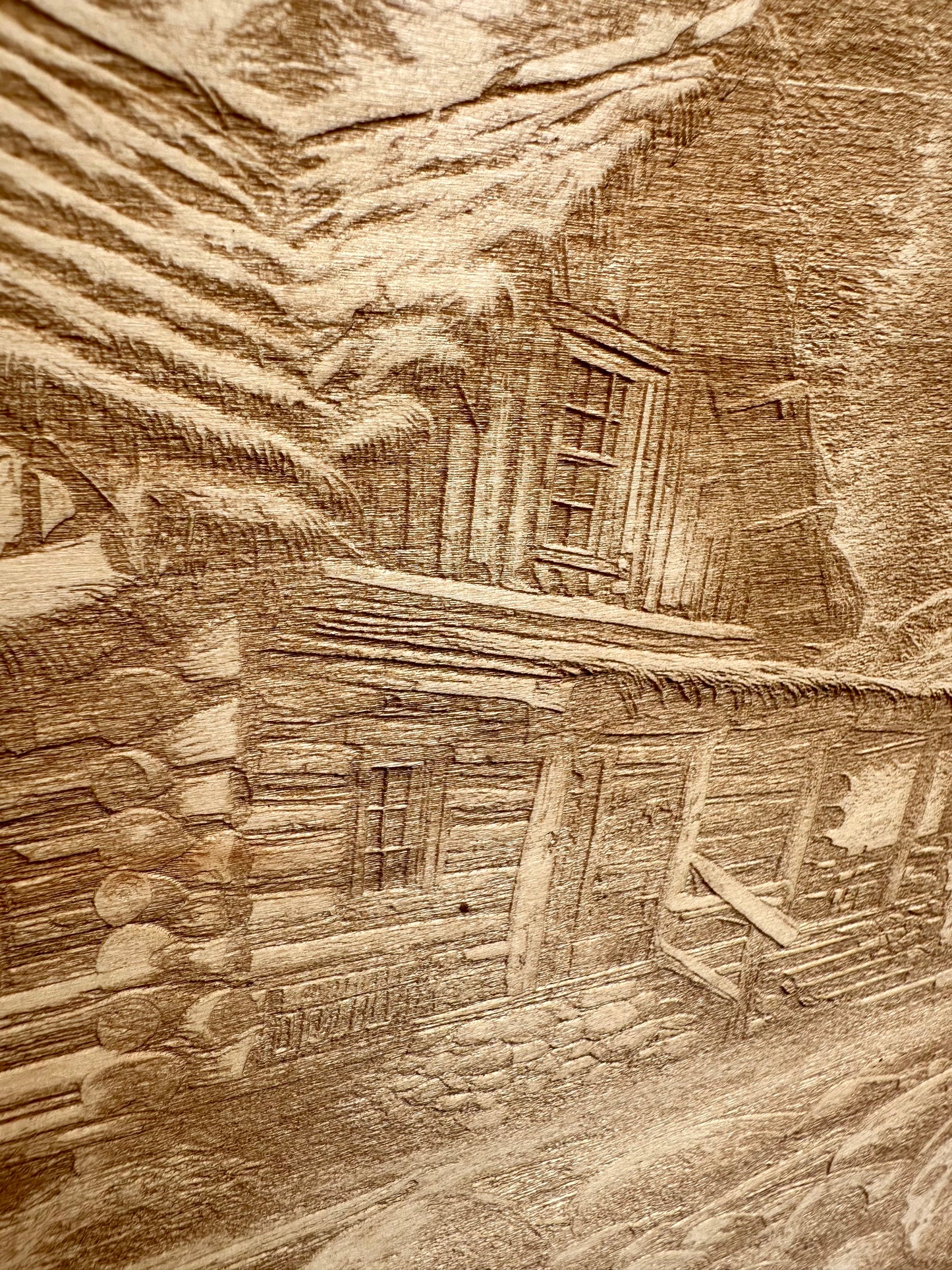 Creekside Log Cabin with Wagon Wheel Live Edge Rectangular Plaque