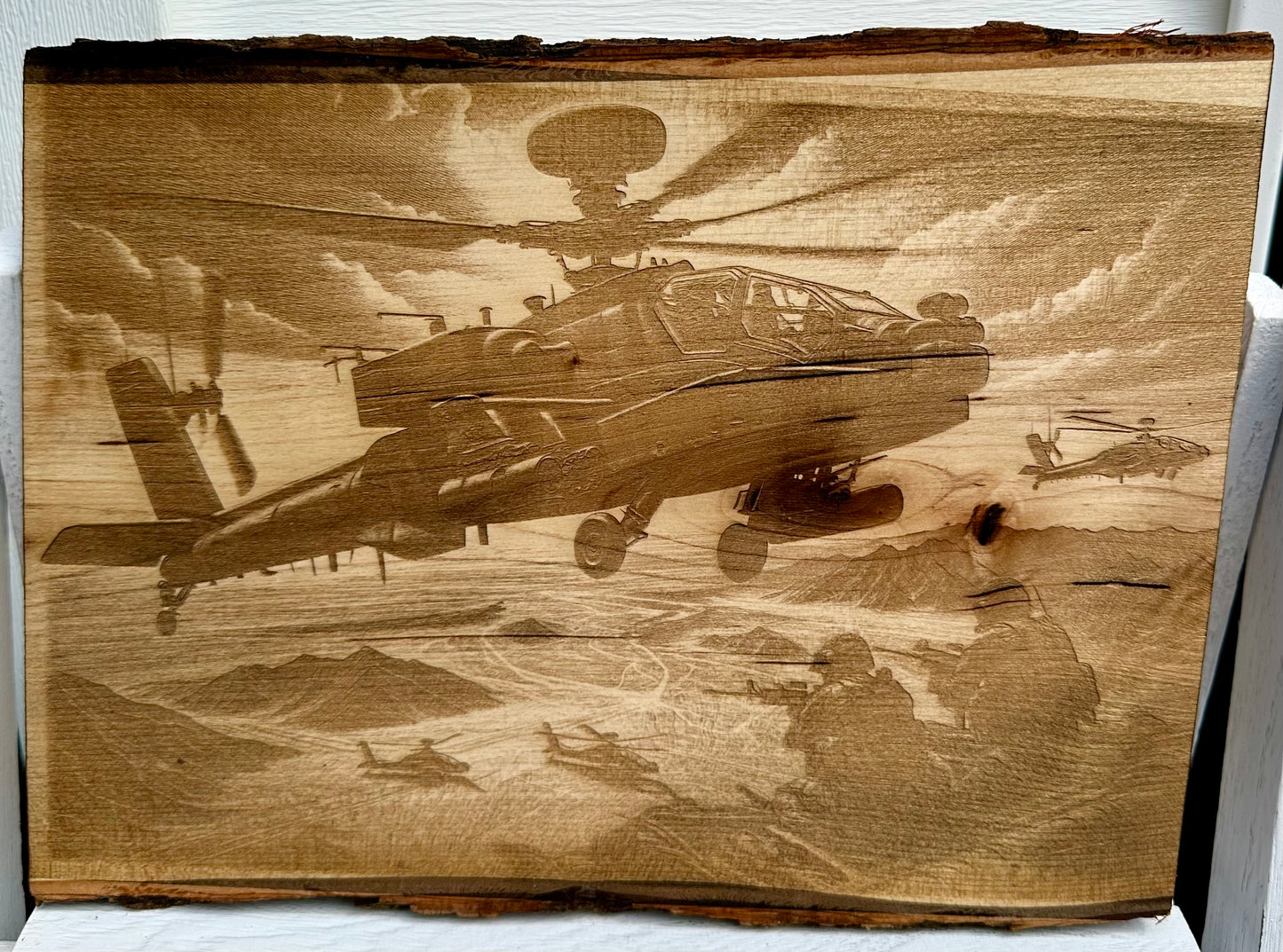 Military Apache Helicopter Live Edge Rectangular Plaque