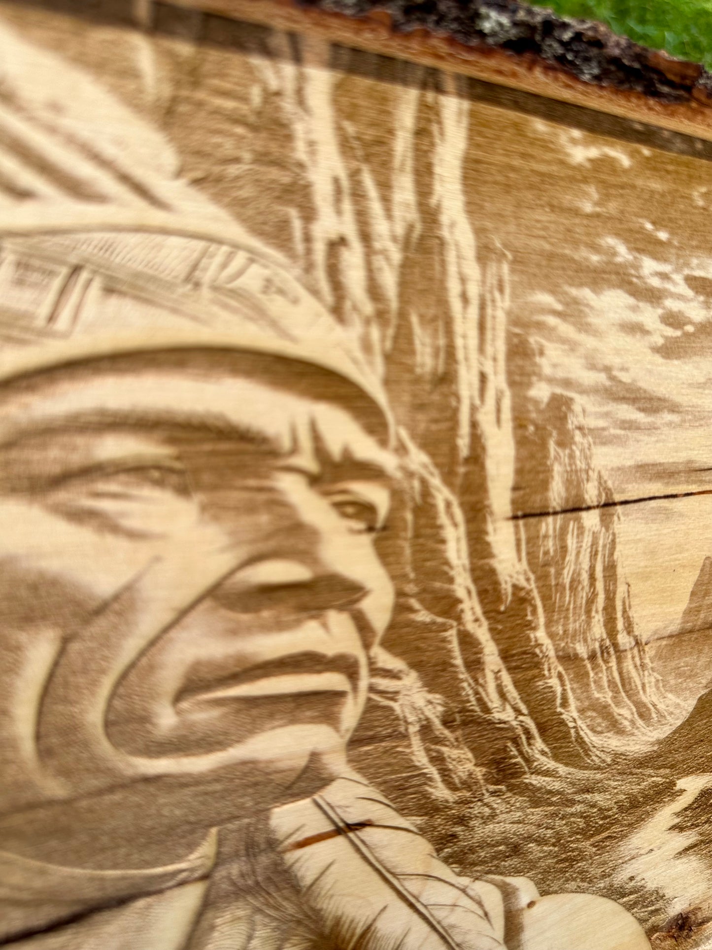 Native American Close Up Profile Live Edge Rectangular Plaque