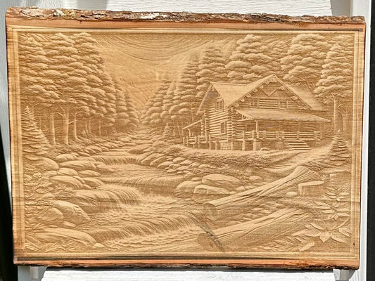 Creekside Log Cabin Live Edge Rectangular Plaque