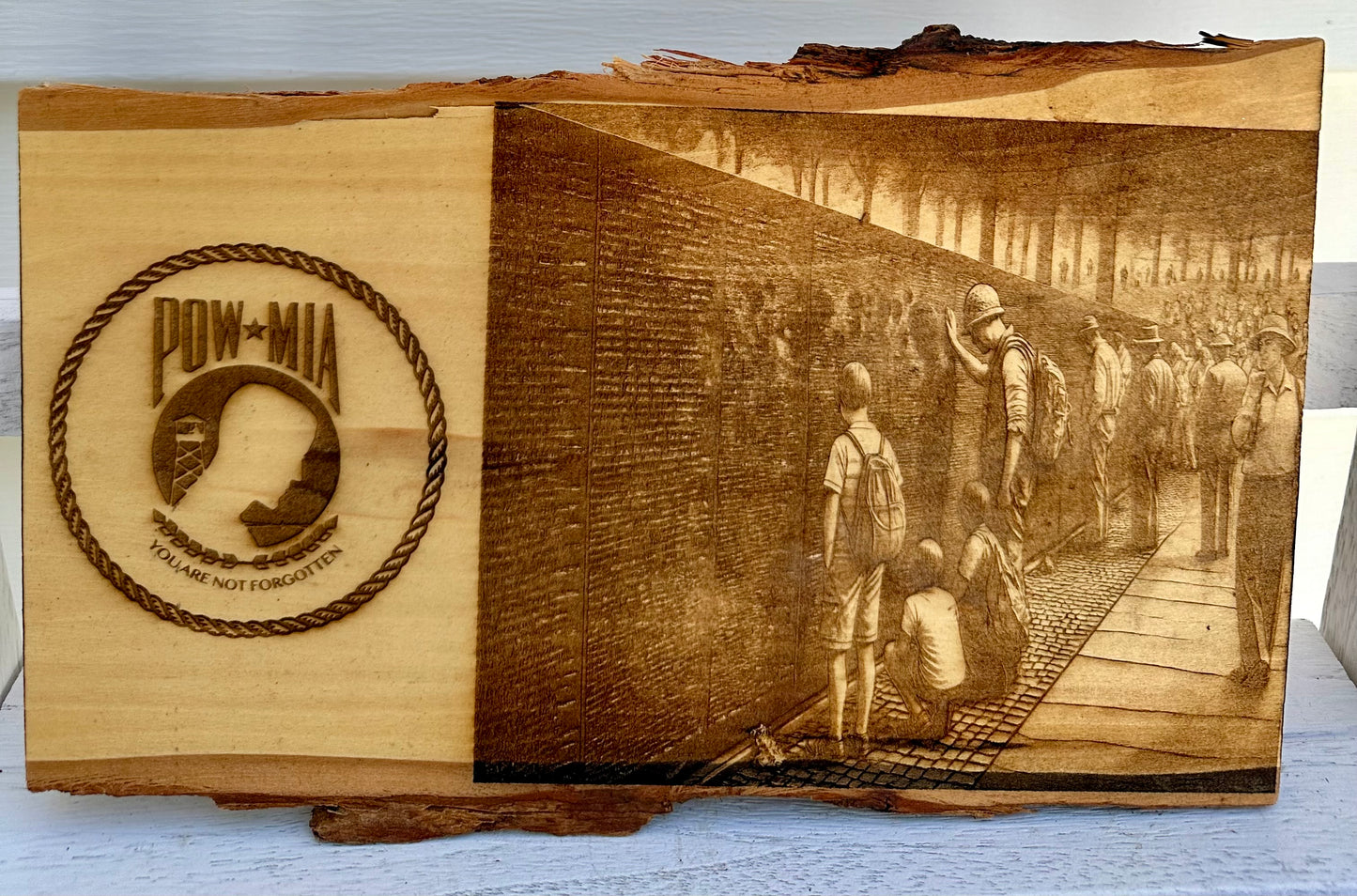 Military POW-MIA with Vietnam Veterans Memorial Live Edge Rectangular Plaque