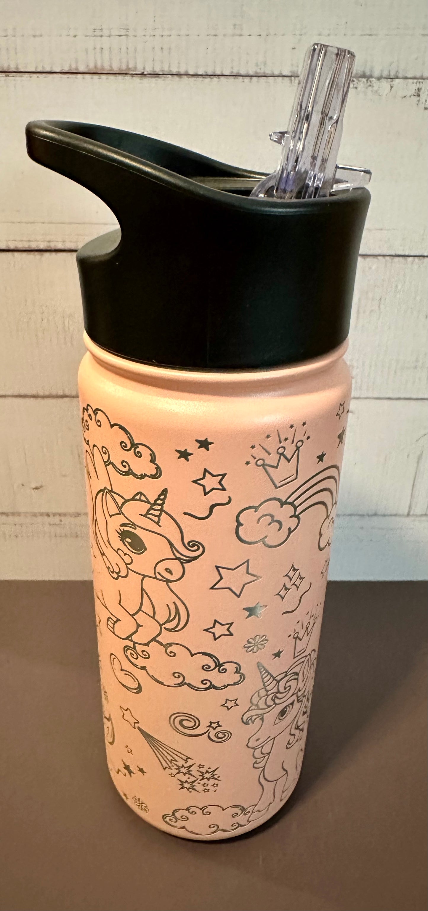 16oz. Insulated Water Bottle with Straw Lid - Pink, Unicorns