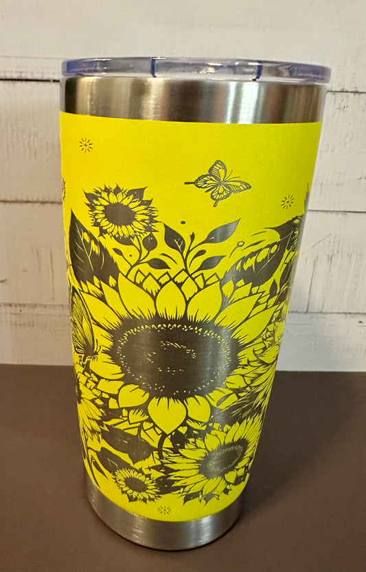 20oz. Insulated Travel Tumbler with Slide Lid - Yellow with Sunflowers