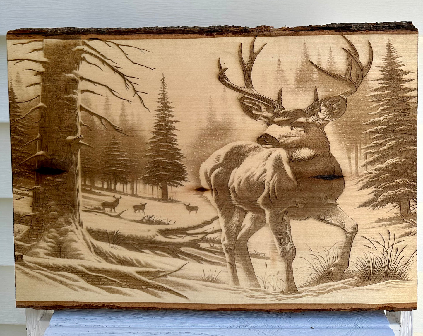 Deer in Woods Near and Far Live Edge Rectangular Plaque