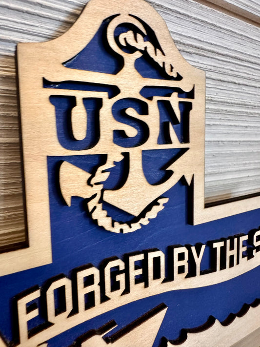 3D Layered and Engraved Wood Cross - Navy