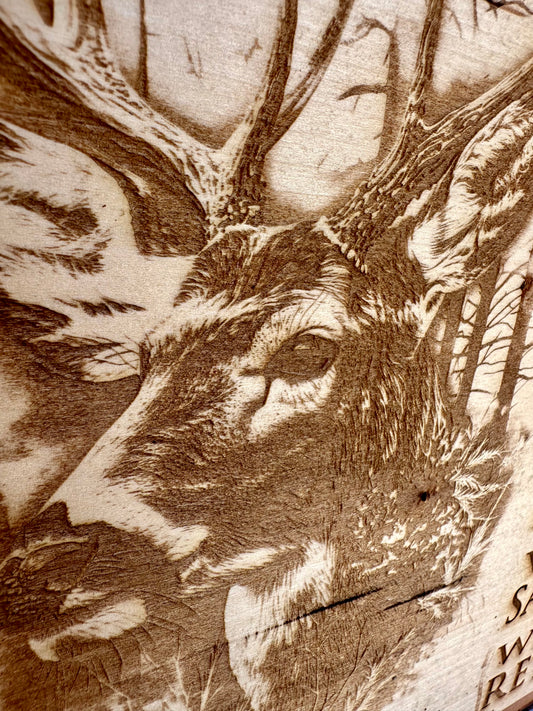 Hunter’s Prayer with Buck Profile Live Edge Rectangular Plaque