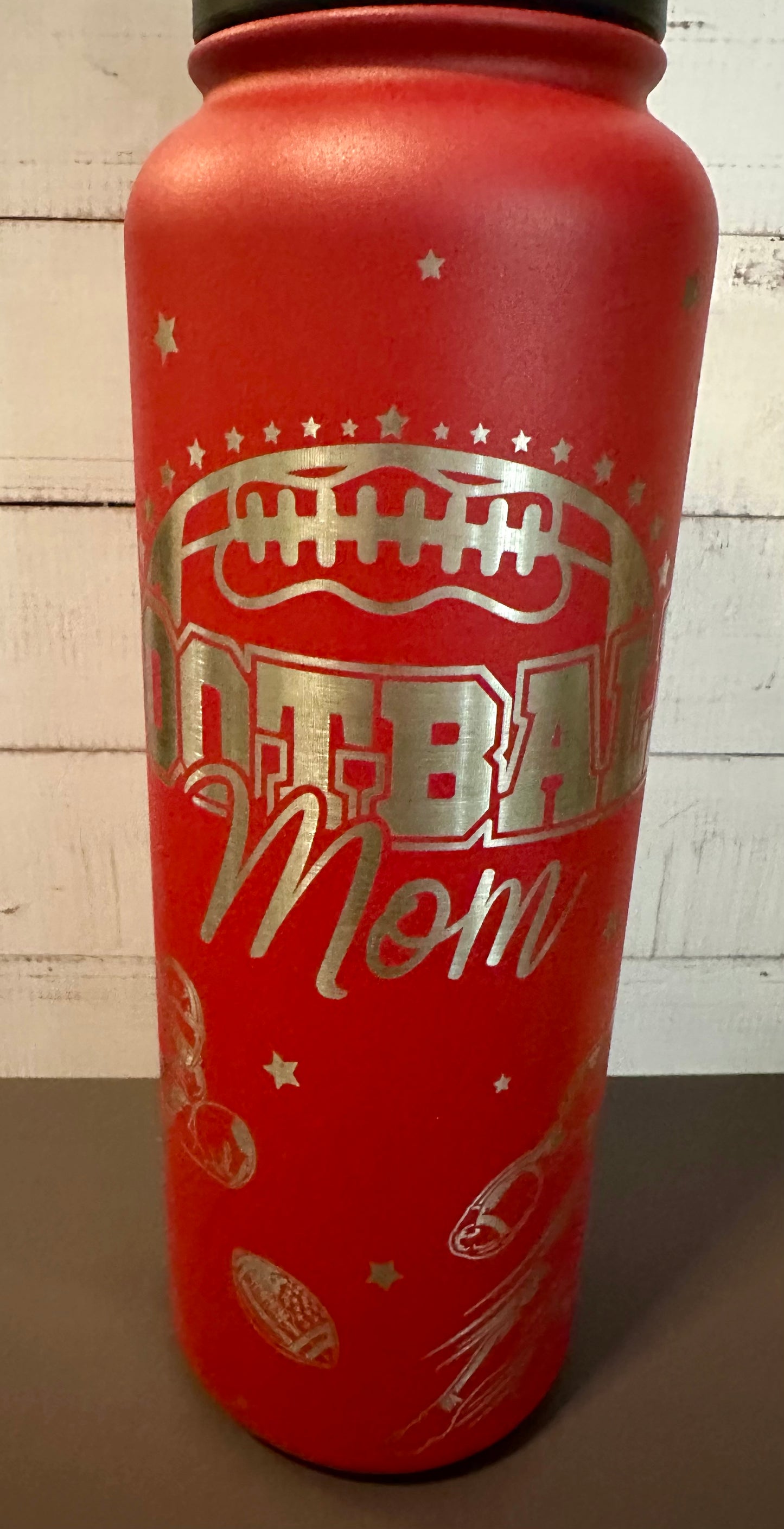 40oz. Insulated Water Bottle with Collapsible Straw Lid - Red, Football Mom