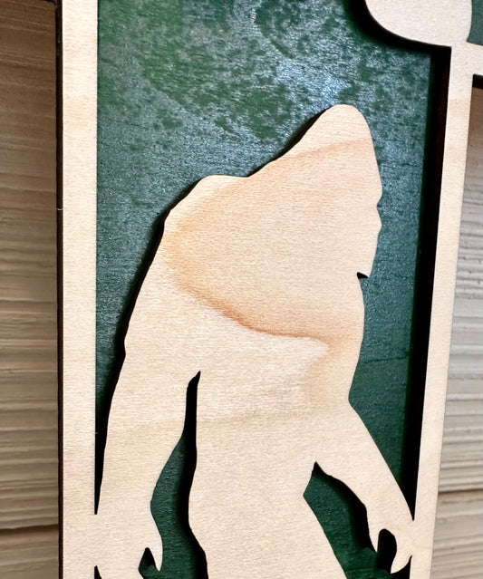 3D Layered and Engraved Wood Cross - Bigfoot Believe