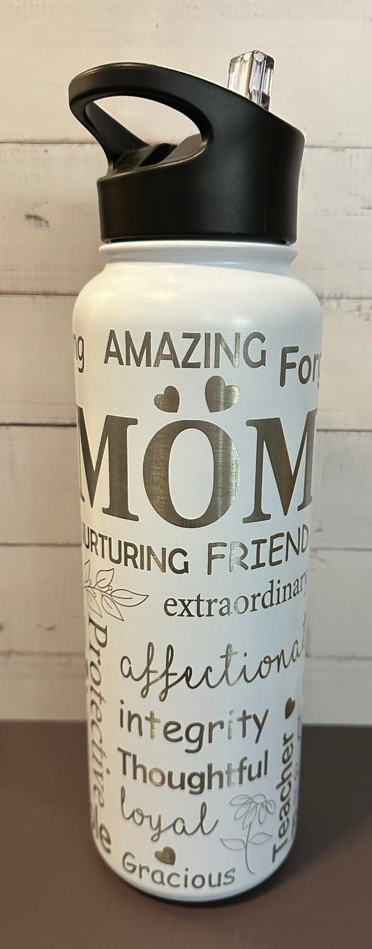 40oz. Insulated Water Bottle with Collapsible Straw Lid - White, Mom Collage