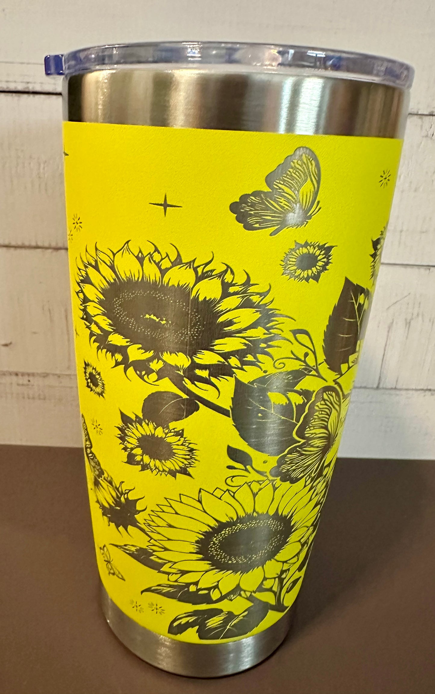 20oz. Insulated Travel Tumbler with Slide Lid - Yellow with Sunflowers