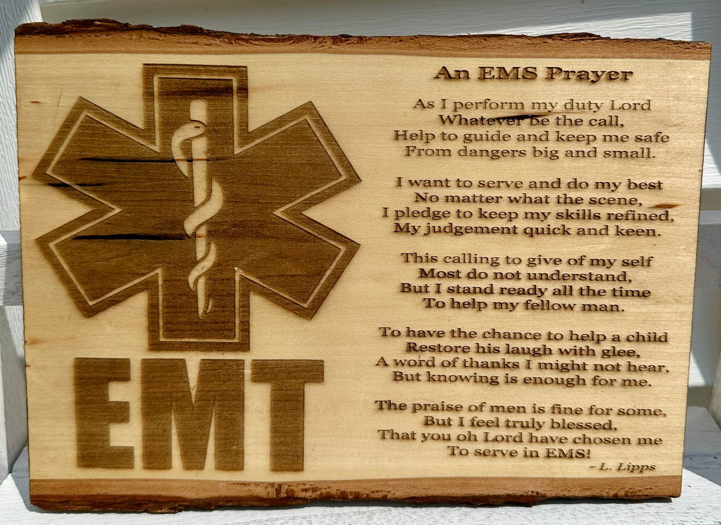 EMS Prayer Live Edge Rectangular Plaque