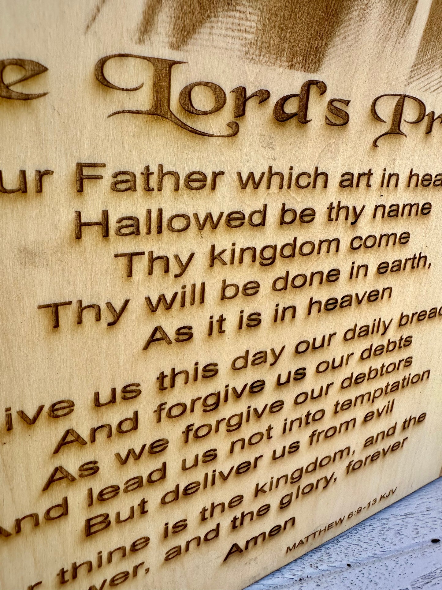 The Lord’s Prayer with Jesus, Head on Hand Live Edge Rectangular Plaque