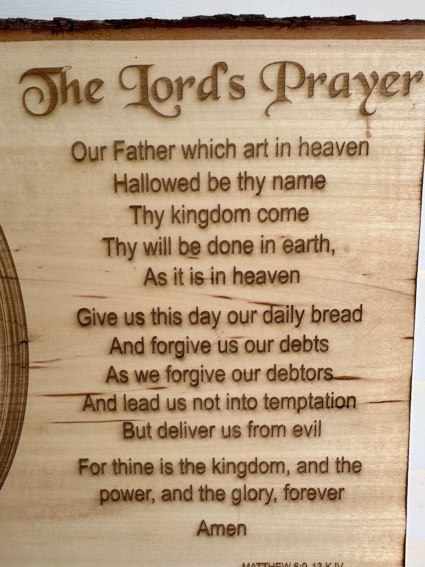 The Lord’s Prayer with Jesus in Circular Frame Live Edge Rectangular Plaque