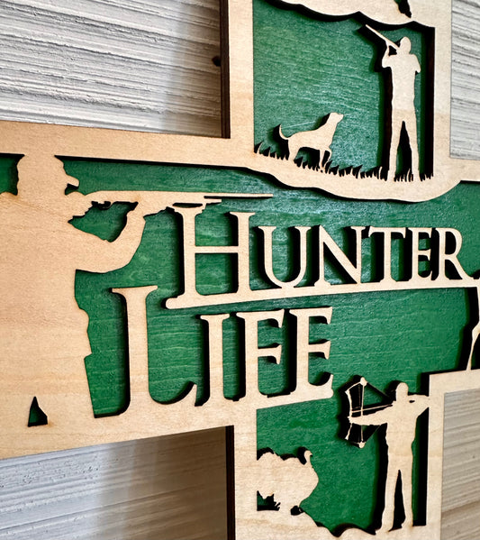 3D Layered and Engraved Wood Cross - Hunter Life