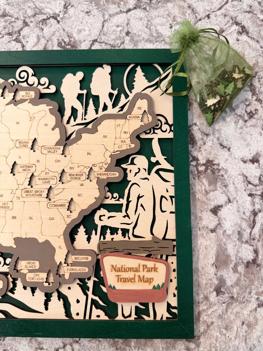 3D National Park Map Visit Tracker - Green Outdoor Activities