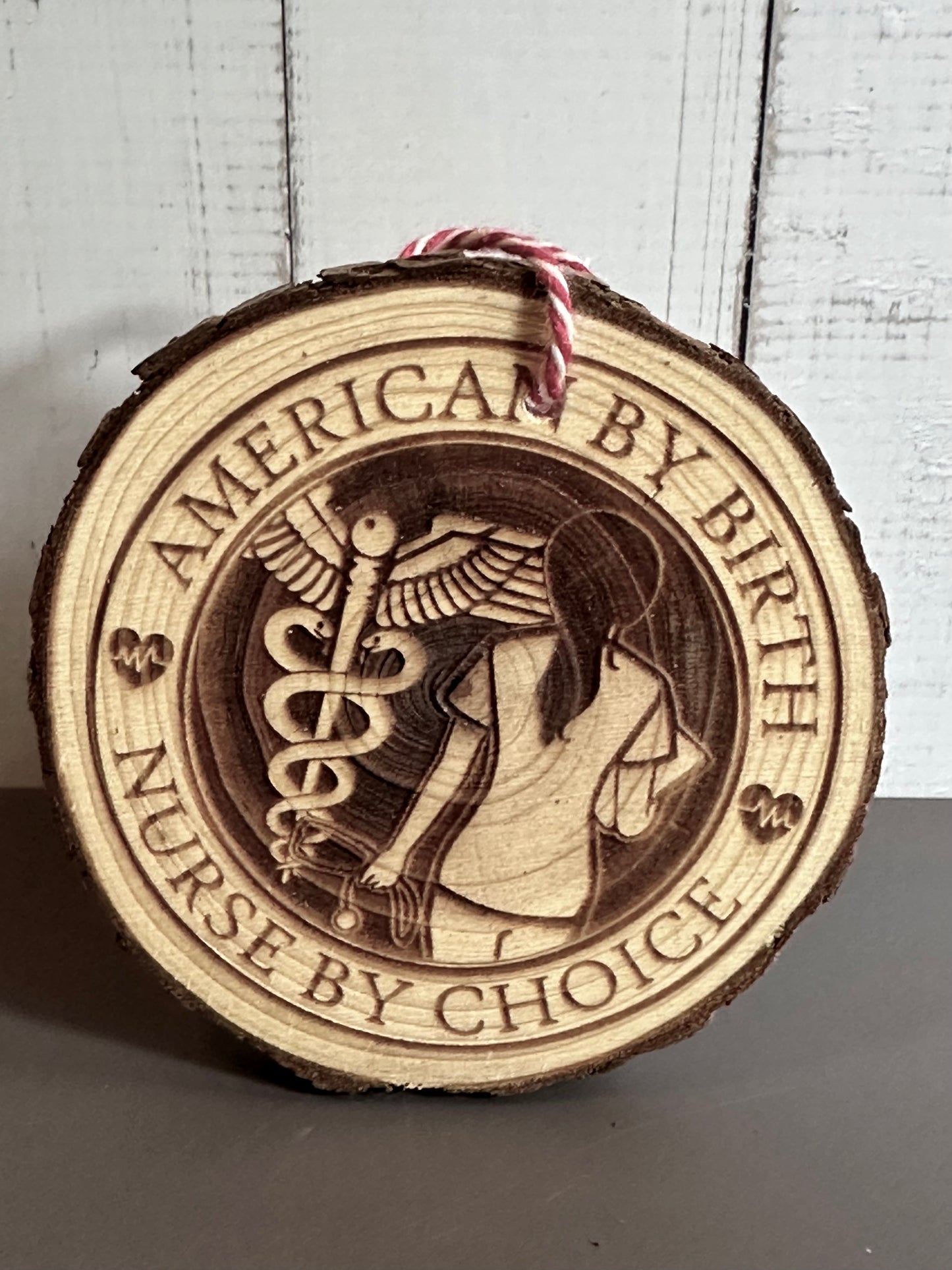 Engraved Live Edge Wooden Round Ornament - Nurse By Choice