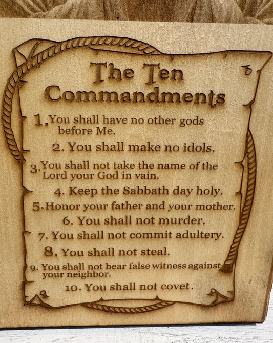 Jesus and Ten Commandments Live Edge Rectangular Plaque