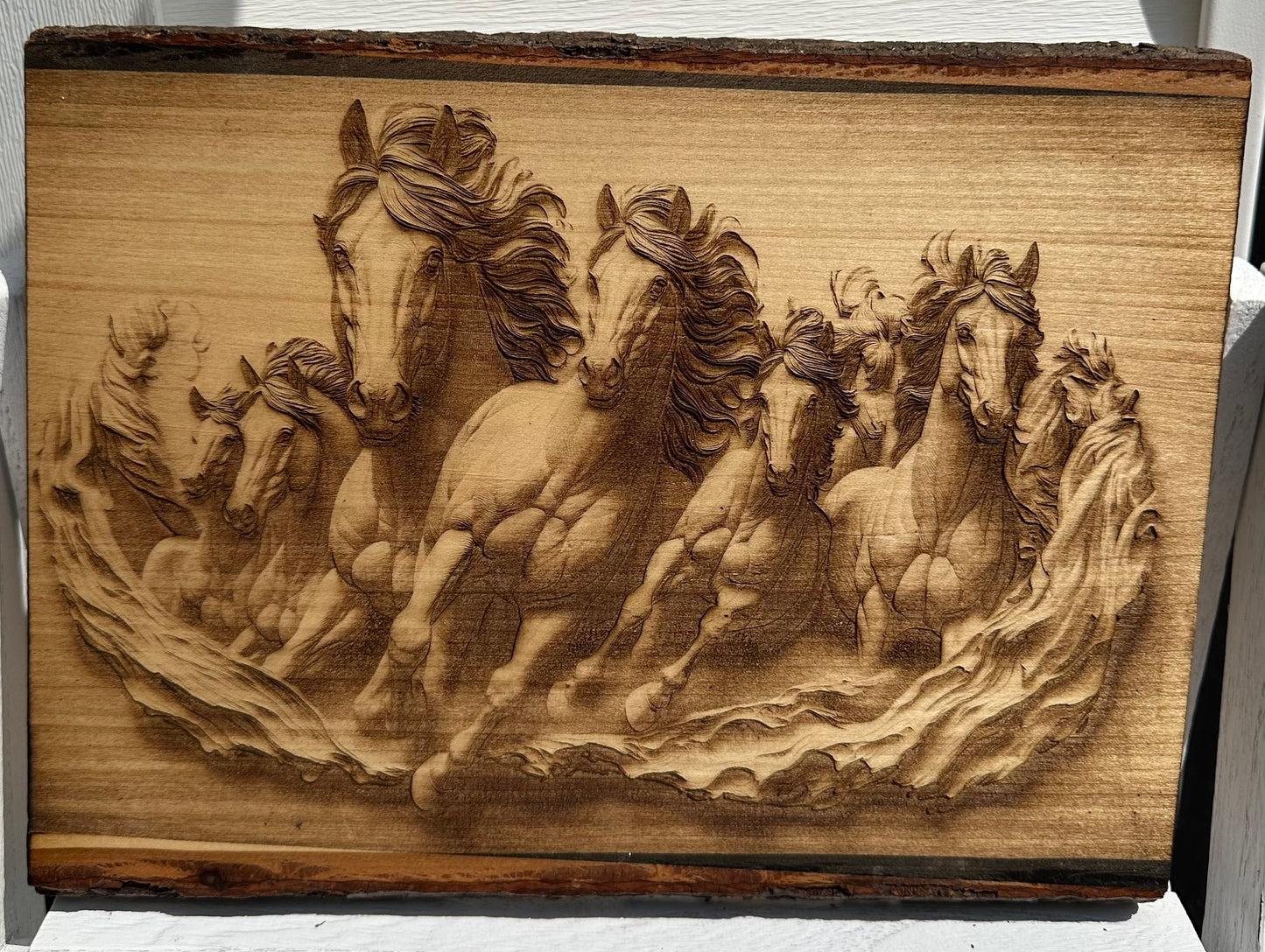 Forward Stampeding Horses Live Edge Rectangular Plaque