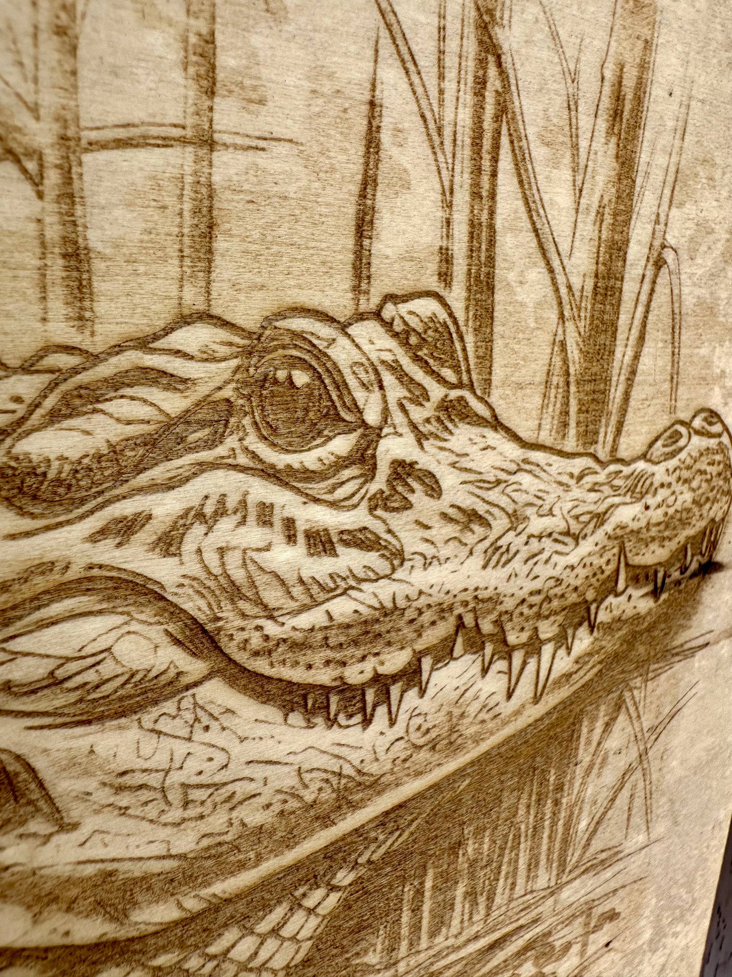 Alligator and Bass Live Edge Rectangular Plaque