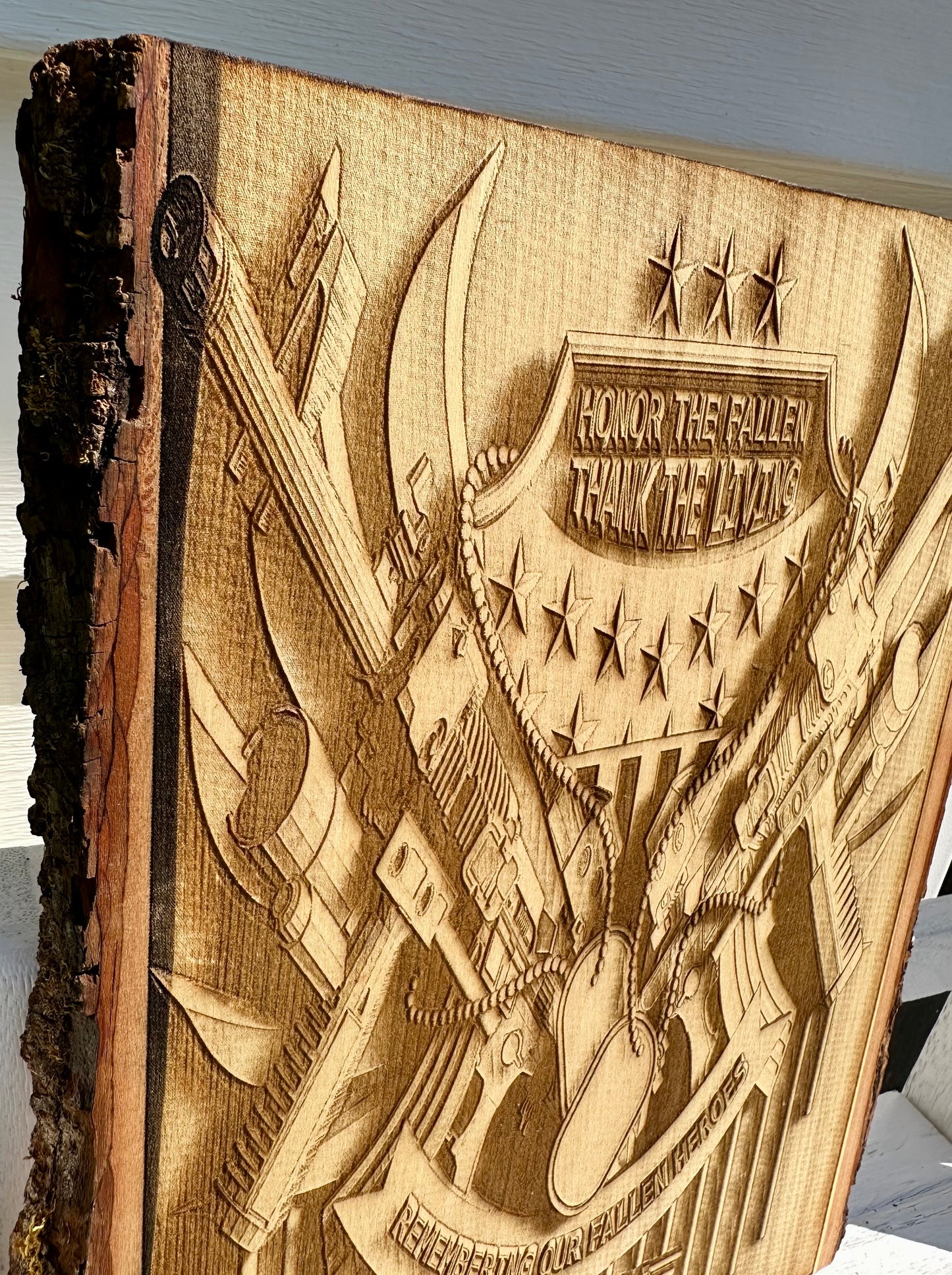 Military Honor the Fallen, Thank the Living Live Edge Rectangular Plaque