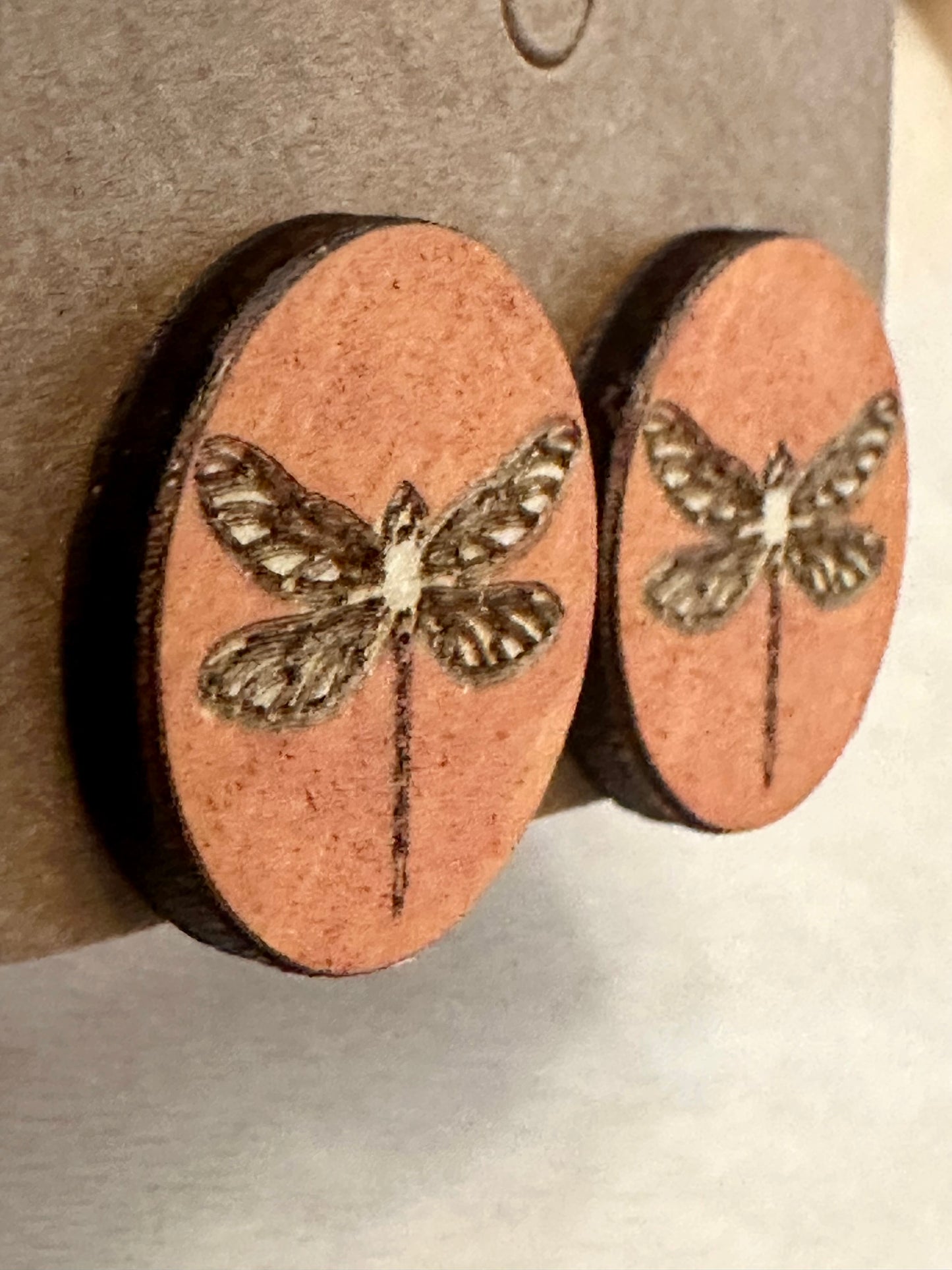 Wooden Engraved Earrings - Dragonfly Rounds