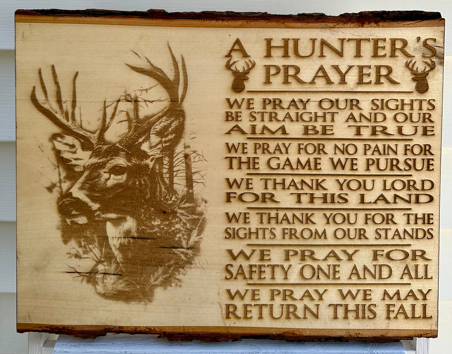 Hunter’s Prayer with Buck Profile Live Edge Rectangular Plaque