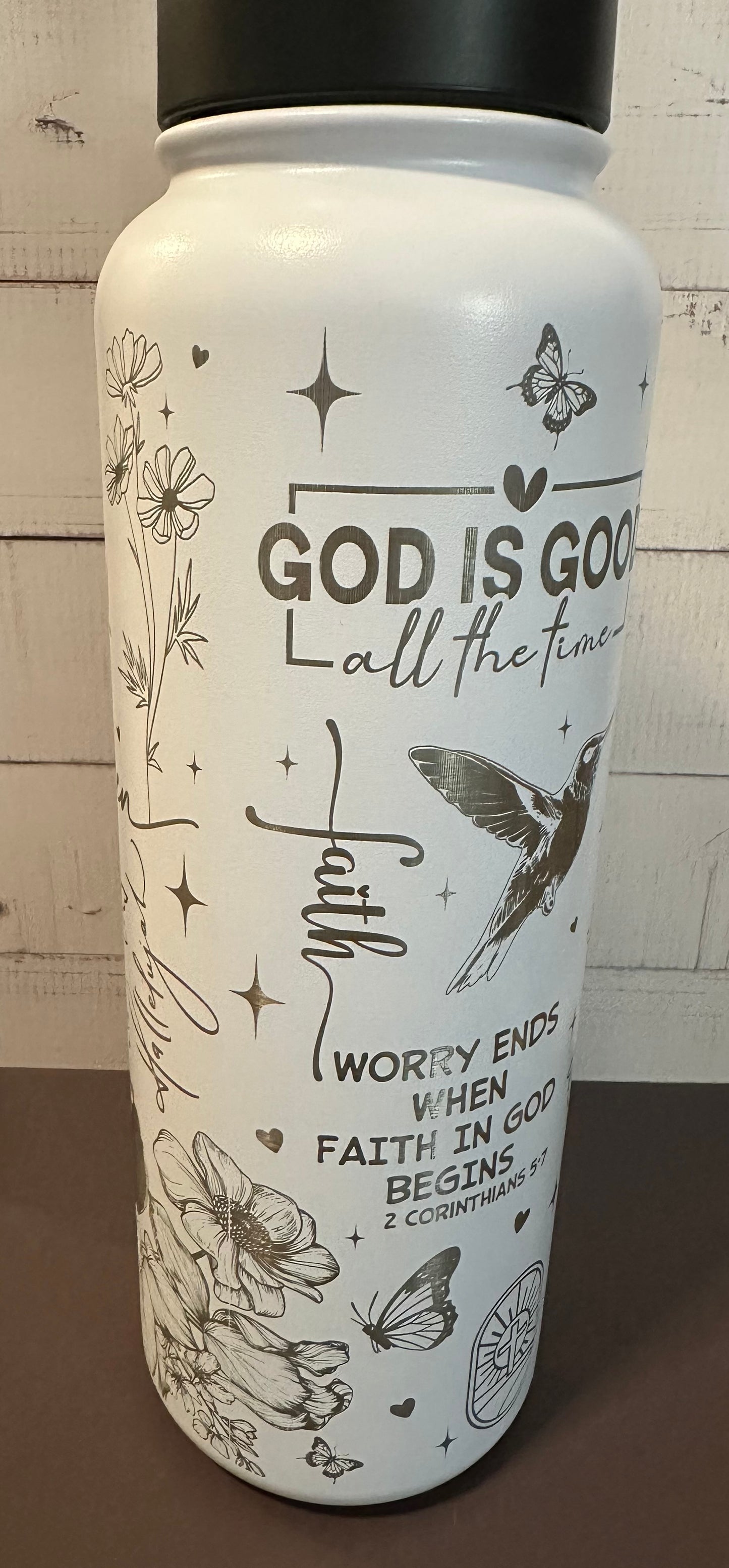 40oz. Insulated Water Bottle with Collapsible Straw Lid - White, Faith and God Collage
