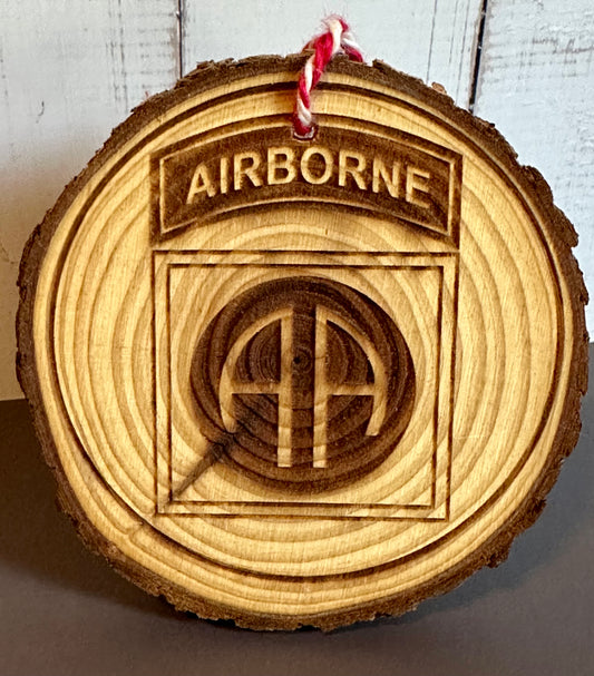 Engraved Live Edge Wooden Round Ornament - 82nd Airborne