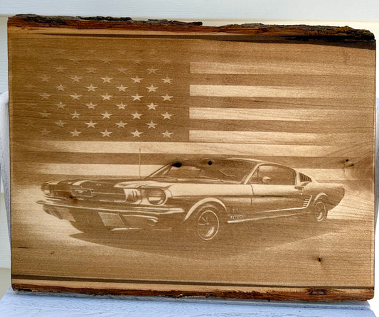 Mustang Car Live Edge Rectangular Plaque