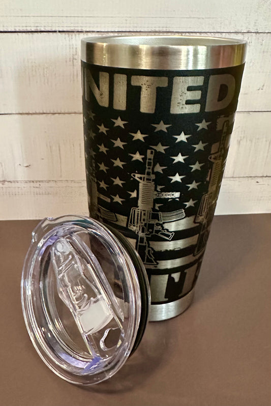 20oz. Insulated Travel Tumbler with Slide Lid - Black with Veteran and Guns