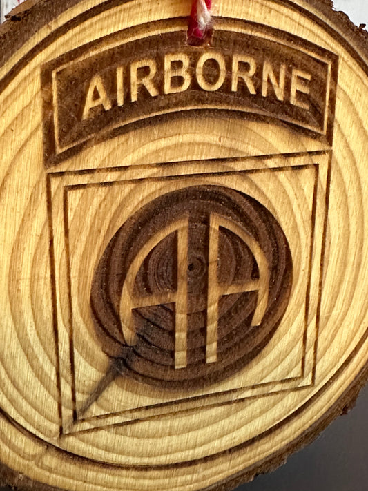 Engraved Live Edge Wooden Round Ornament - 82nd Airborne