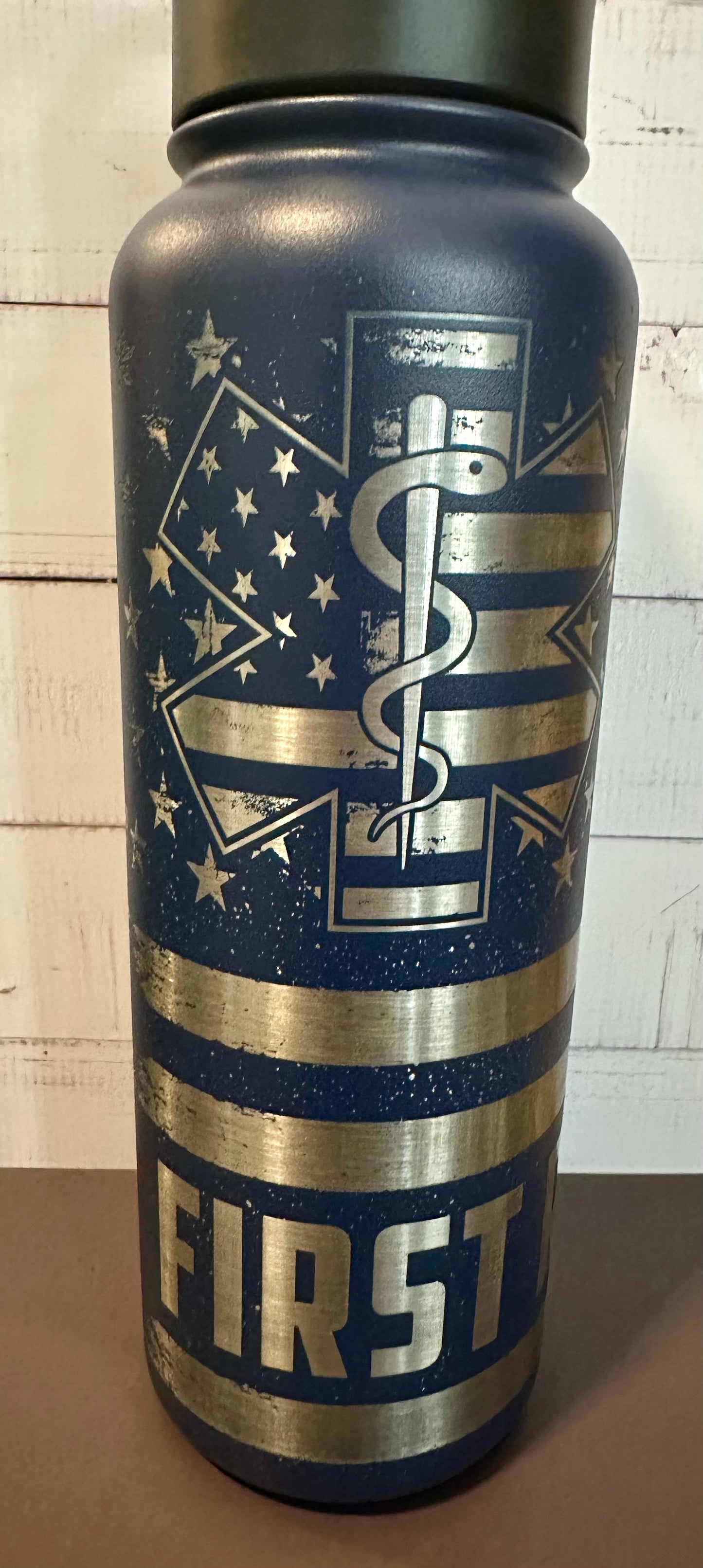 40oz. Insulated Water Bottle with Collapsible Straw Lid - Navy, EMS First Responder