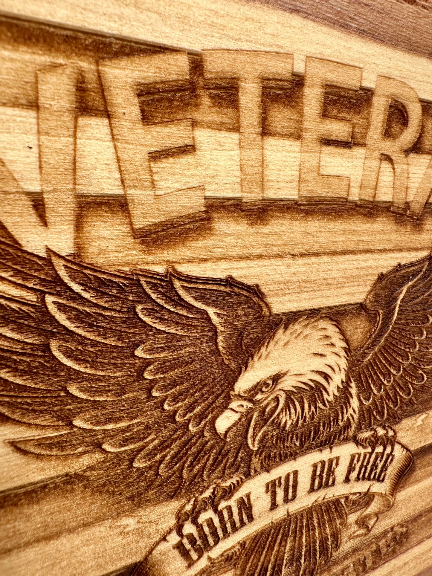 Military Veteran Born to be Free Eagle with Flag Live Edge Rectangular Plaque