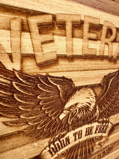Military Veteran Born to be Free Eagle with Flag Live Edge Rectangular Plaque