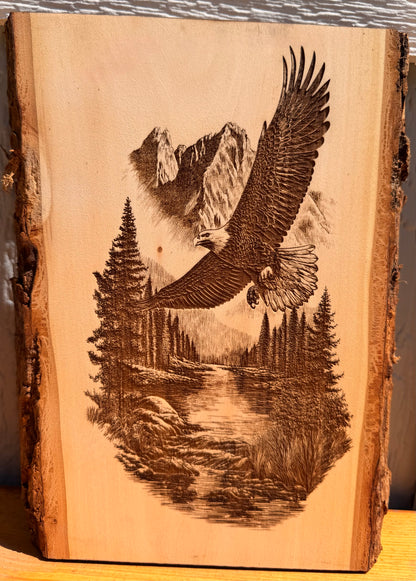 Plaque Live Edge Rectangular - Eagle Soaring in the Mountains