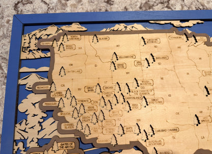 3D National Park Map Visit Tracker - Blue Landscapes