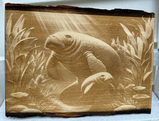 Manatee Family Live Edge Rectangular Plaque