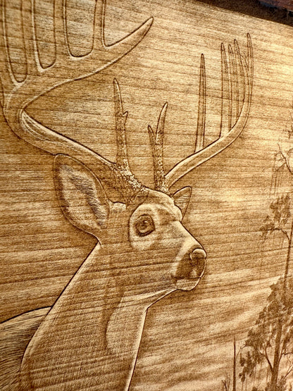 Hunter’s Prayer with Large Buck Live Edge Rectangular Plaque