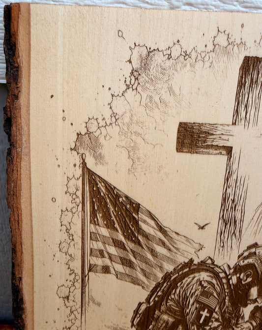 Plaque Live Edge Rectangular - Praying Soldier