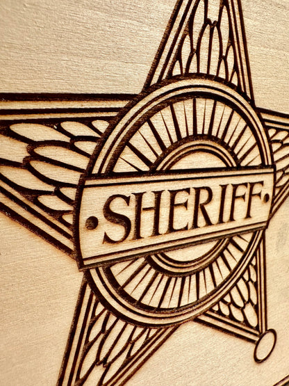 Sheriff with Flag Live Edge Rectangular Plaque