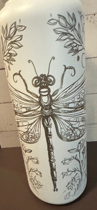 40oz. Insulated Water Bottle with Collapsible Straw Lid - White, Dragonfly