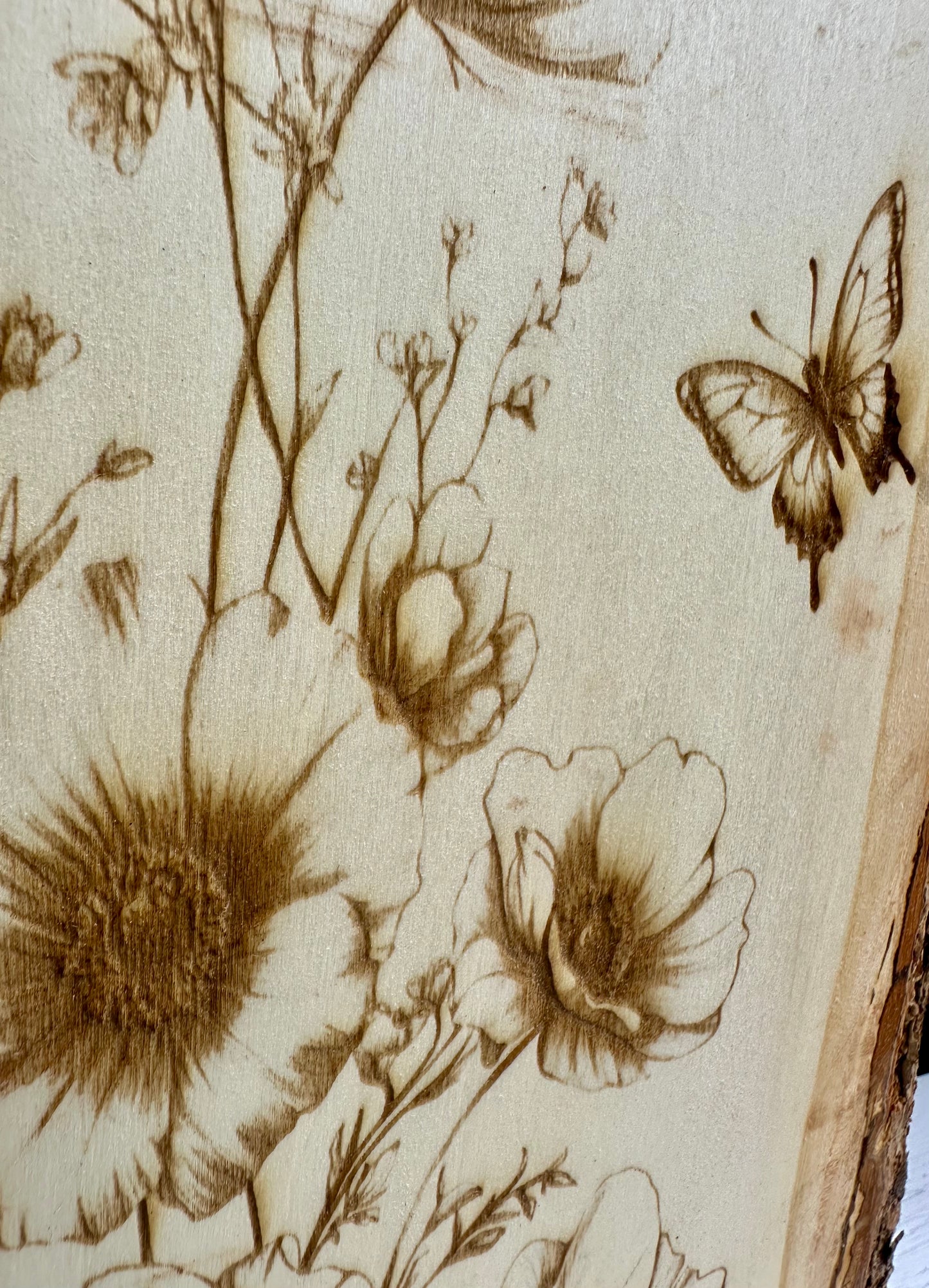 Butterfly and Wildflowers Live Edge Rectangular Plaque