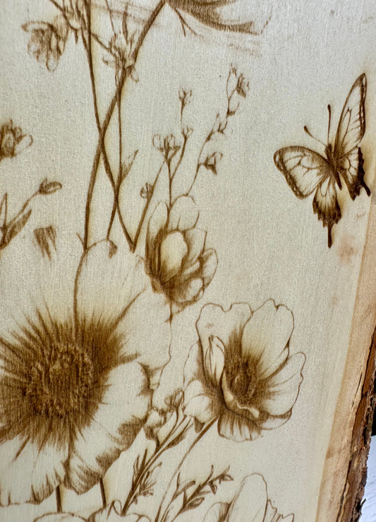 Butterfly and Wildflowers Live Edge Rectangular Plaque