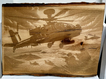 Military Apache Helicopter Live Edge Rectangular Plaque