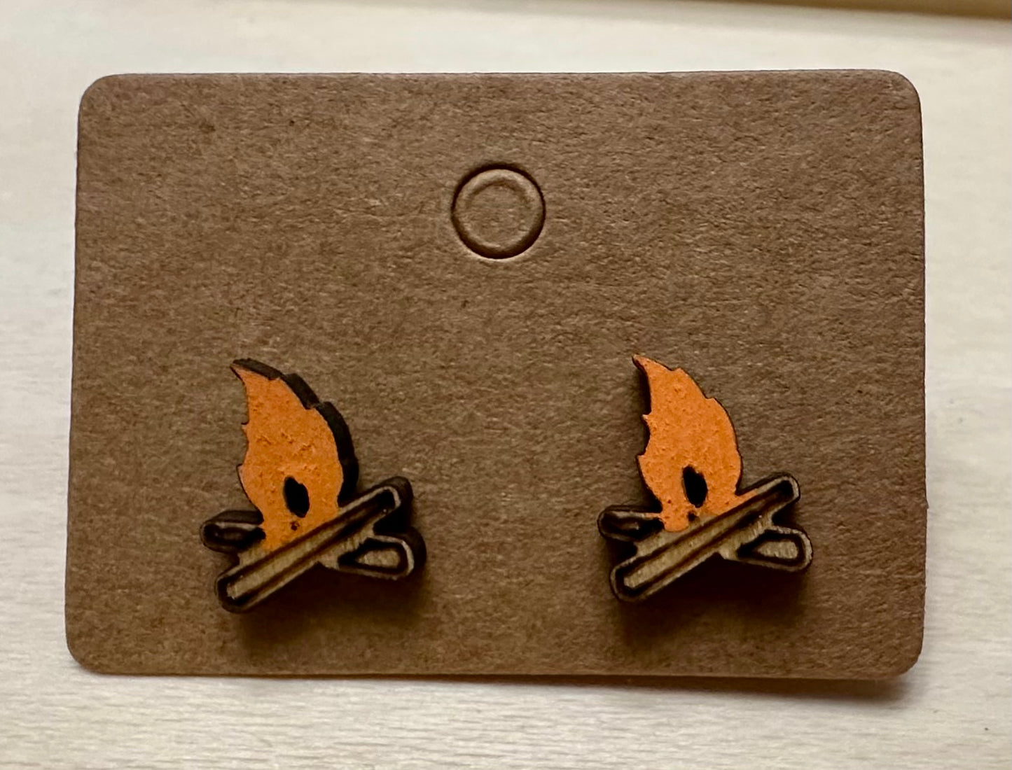 Wooden Engraved Earrings - Campfire