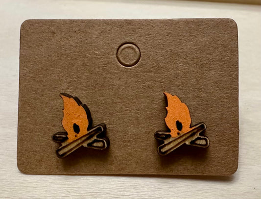 Wooden Engraved Earrings - Campfire