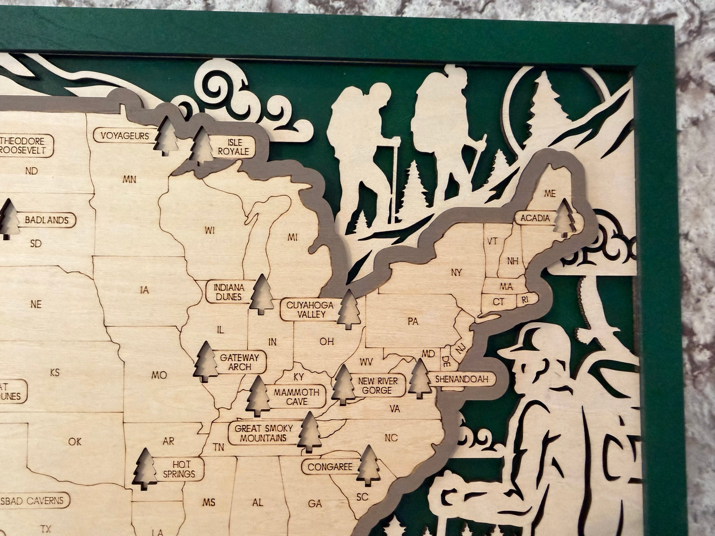 3D National Park Map Visit Tracker - Green Outdoor Activities