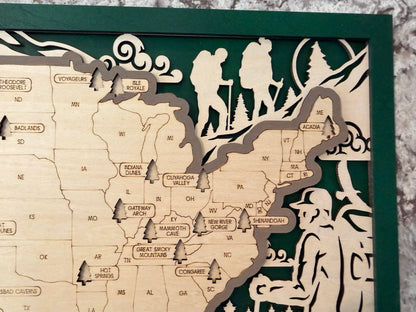 3D National Park Map Visit Tracker - Green Outdoor Activities