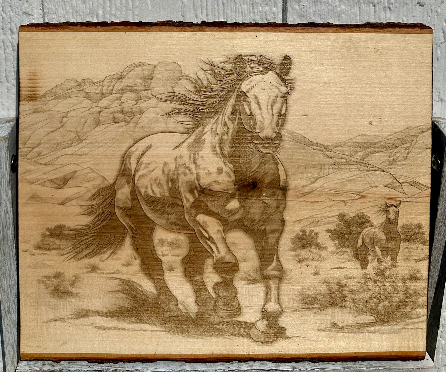 Galloping Horse Live Edge Rectangular Plaque