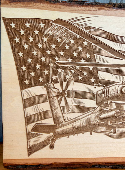 Plaque Live Edge Rectangular - Apache with Flag